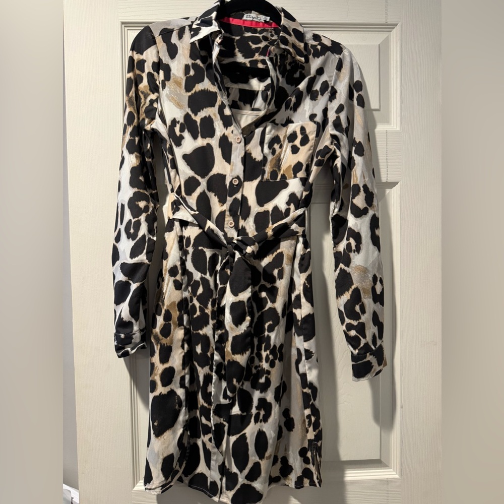 Eliza J leopard belted shirt dress with slip